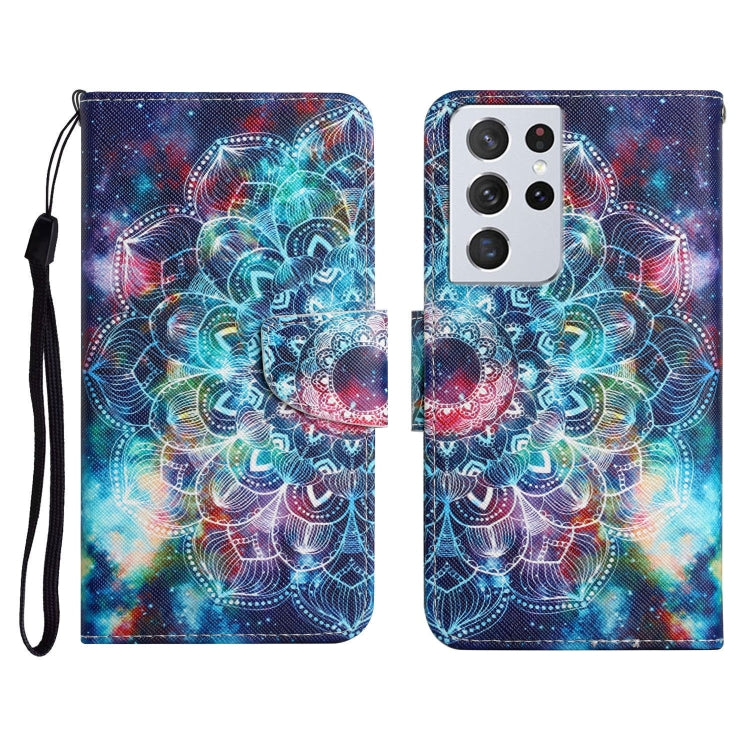 Custodia in pelle flip orizzontale con motivo dipinto con supporto, slot per schede e portafoglio, For Samsung Galaxy S21 Ultra 5G