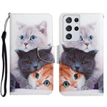 Custodia in pelle flip orizzontale con motivo dipinto con supporto, slot per schede e portafoglio, For Samsung Galaxy S21 Ultra 5G