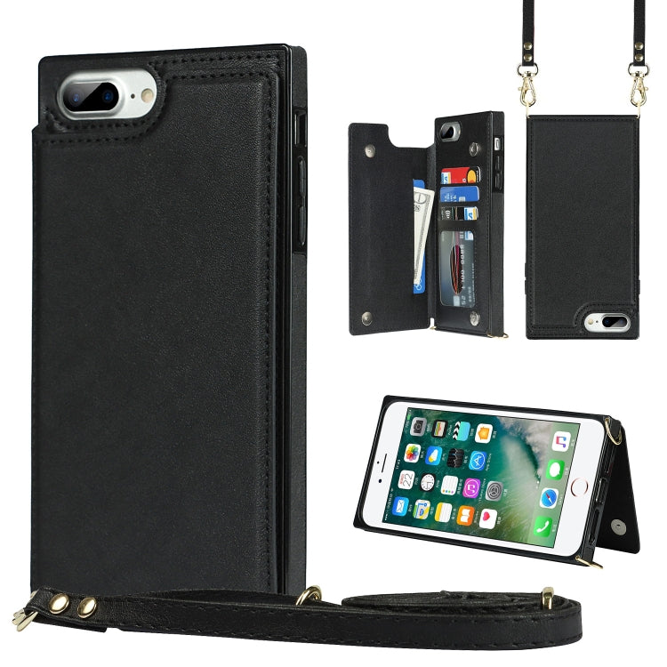Borsa a tracolla con doppia fibbia quadrata a tracolla Custodia in TPU + PU con slot per schede e portafoglio, foto e cinturino, For iPhone 8 Plus / 7 Plus, For iPhone SE 2022 / SE 2020 / 8 / 7, For iPhone 11, For iPhone 11 Pro