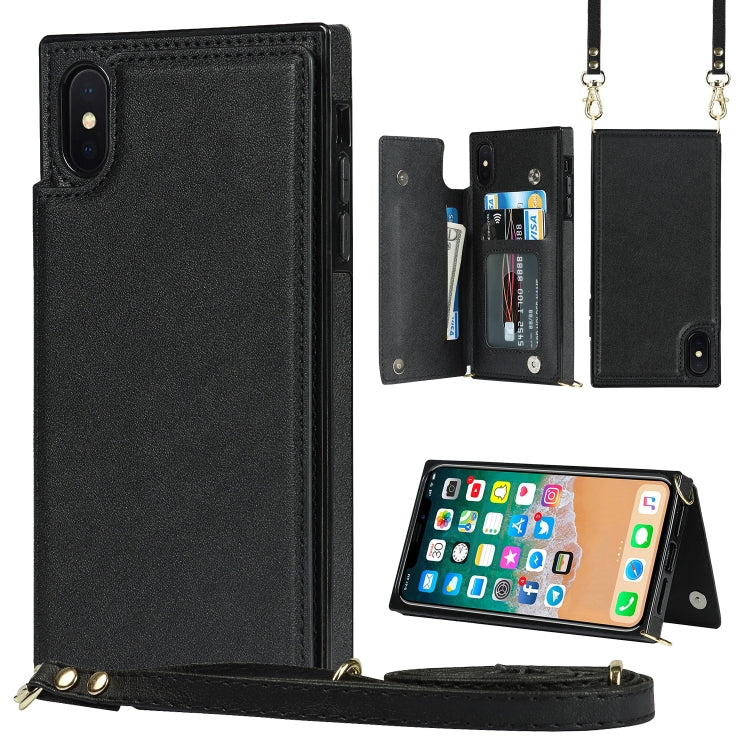 Borsa a tracolla con doppia fibbia quadrata a tracolla Custodia in TPU + PU con slot per schede e portafoglio, foto e cinturino, For iPhone XS / X, For iPhone XS Max, For iPhone XR