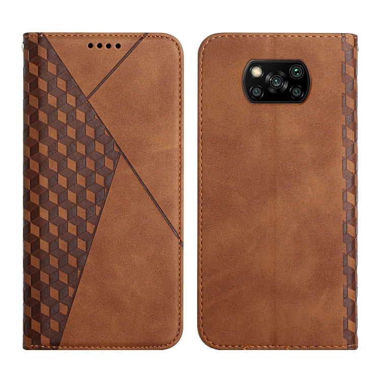 Custodia in pelle a vibrazione orizzontale magnetica con rivestimento in pelle con motivo a rombi con fessure per carte, supporto e portafoglio, For Xiaomi Poco X3 NFC / X3 Pro / X3