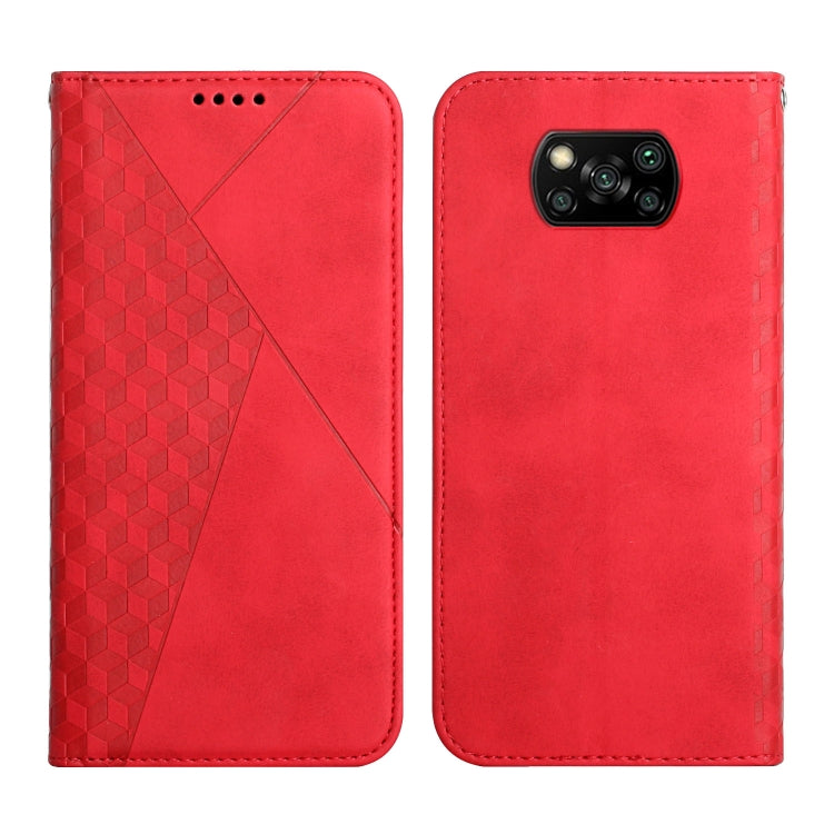 Custodia in pelle a vibrazione orizzontale magnetica con rivestimento in pelle con motivo a rombi con fessure per carte, supporto e portafoglio, For Xiaomi Poco X3 NFC / X3 Pro / X3