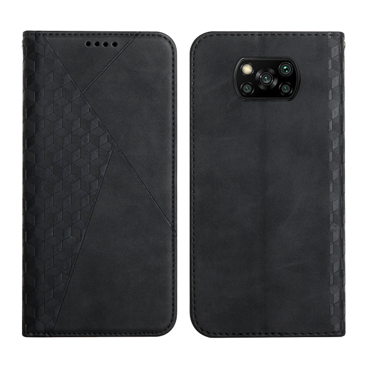Custodia in pelle a vibrazione orizzontale magnetica con rivestimento in pelle con motivo a rombi con fessure per carte, supporto e portafoglio, For Xiaomi Poco X3 NFC / X3 Pro / X3