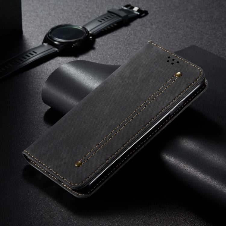 Custodia in pelle a conchiglia orizzontale in stile casual con texture denim con supporto, slot per schede e portafoglio, For Motorola Moto G30