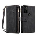 Custodia in pelle a ribalta orizzontale smerigliata retrò con supporto, slot per schede, portafoglio, tasca con cerniera e cordino, For Motorola Moto G30