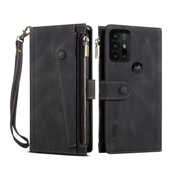Custodia in pelle a ribalta orizzontale smerigliata retrò con supporto, slot per schede, portafoglio, tasca con cerniera e cordino, For Motorola Moto G30