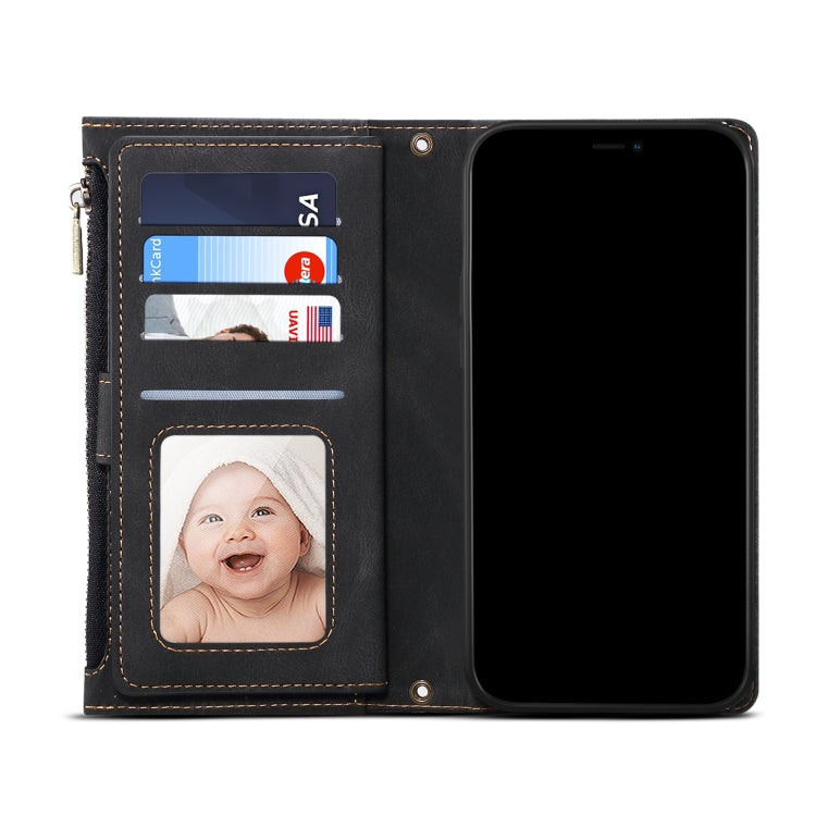 Custodia in pelle a ribalta orizzontale smerigliata retrò con supporto, slot per schede, portafoglio, tasca con cerniera e cordino, For Motorola Moto G30