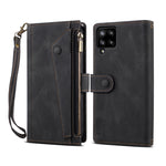 Custodia in pelle a ribalta orizzontale smerigliata retrò con supporto, slot per schede, portafoglio, tasca con cerniera e cordino, For Samsung Galaxy A42 / M42 5G