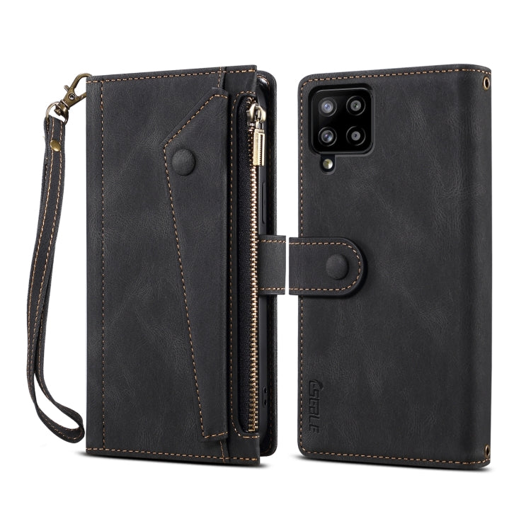 Custodia in pelle a ribalta orizzontale smerigliata retrò con supporto, slot per schede, portafoglio, tasca con cerniera e cordino, For Samsung Galaxy A42 / M42 5G