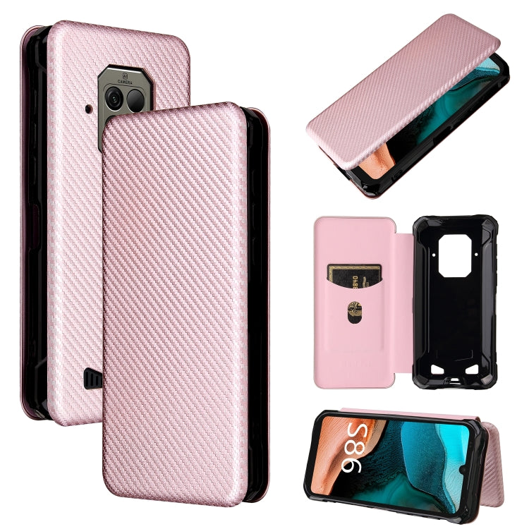 Struttura in fibra di carbonio Flip orizzontale magnetico Custodia in pelle TPU + PC + PU con slot per schede, For Doogee S59 / S59 Pro, For Doogee S86 / S86 Pro