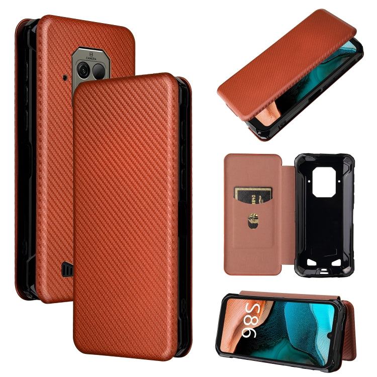 Struttura in fibra di carbonio Flip orizzontale magnetico Custodia in pelle TPU + PC + PU con slot per schede, For Doogee S59 / S59 Pro, For Doogee S86 / S86 Pro