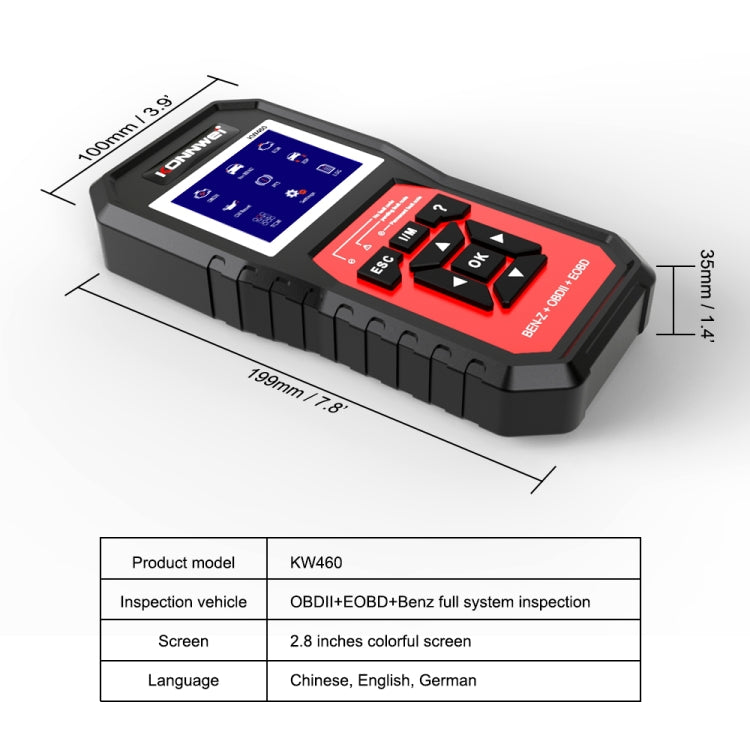 KONNWEI KW460 Strumento di diagnosi dei guasti del tester della batteria al piombo da 2,8 pollici 12V per auto, KW460