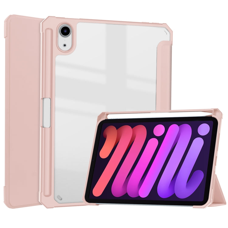 Custodia ribaltabile orizzontale in TPU acrilico + pelle PU a tre pieghe con supporto e slot per penna e funzione Sleep / Wake-up, For iPad mini 6 / mini 2024