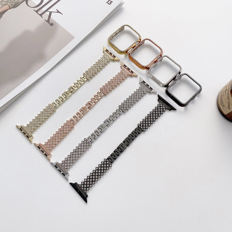 Cinturino da polso con cinturino da polso di ricambio in metallo pieno di diamanti Rhombus + custodia per Apple Watch Series, For Apple Watch Series 6 / 5 / 4 / Watch SE 40mm, For Apple Watch Series 6 / 5 / 4 / Watch SE 44mm, 3 & 2 & 1 42mm            ...
