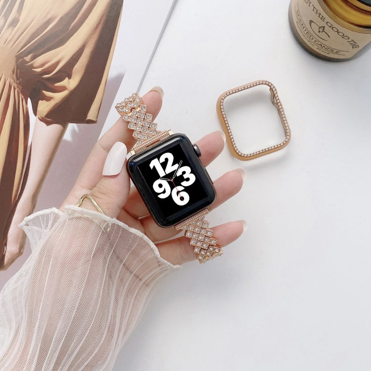 Cinturino da polso con cinturino da polso di ricambio in metallo pieno di diamanti Rhombus + custodia per Apple Watch Series, For Apple Watch Series 6 / 5 / 4 / Watch SE 40mm, For Apple Watch Series 6 / 5 / 4 / Watch SE 44mm, 3 & 2 & 1 42mm            ...