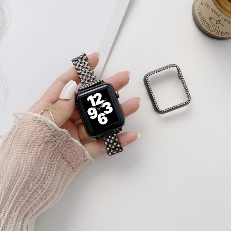 Cinturino da polso con cinturino da polso di ricambio in metallo pieno di diamanti Rhombus + custodia per Apple Watch Series, For Apple Watch Series 6 / 5 / 4 / Watch SE 40mm, For Apple Watch Series 6 / 5 / 4 / Watch SE 44mm, 3 & 2 & 1 42mm            ...