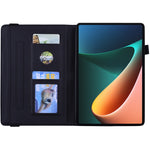 Custodia in pelle goffrata con design a doppia piegatura modello vitello con supporto e fessure per carte e portapenne e fascia elastica, For Xiaomi Mi Pad 5 / 5 Pro