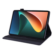 Custodia in pelle goffrata con design a doppia piegatura modello vitello con supporto e fessure per carte e portapenne e fascia elastica, For Xiaomi Mi Pad 5 / 5 Pro