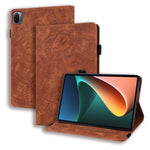 Custodia in pelle goffrata con design a doppia piegatura modello vitello con supporto e fessure per carte e portapenne e fascia elastica, For Xiaomi Mi Pad 5 / 5 Pro