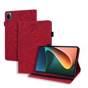Custodia in pelle goffrata con design a doppia piegatura modello vitello con supporto e fessure per carte e portapenne e fascia elastica, For Xiaomi Mi Pad 5 / 5 Pro