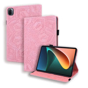 Custodia in pelle goffrata con design a doppia piegatura modello vitello con supporto e fessure per carte e portapenne e fascia elastica, For Xiaomi Mi Pad 5 / 5 Pro