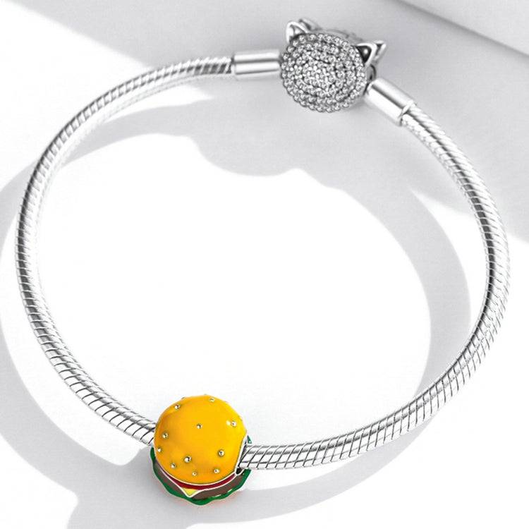 Accessori per collana braccialetto fai-da-te con deliziose perline per hamburger in argento sterling S925, Delicious Burger