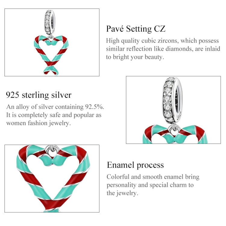 Accessori per collana braccialetto fai-da-te con ciondolo a forma di cuore in argento sterling S925, Heart Candy Cane