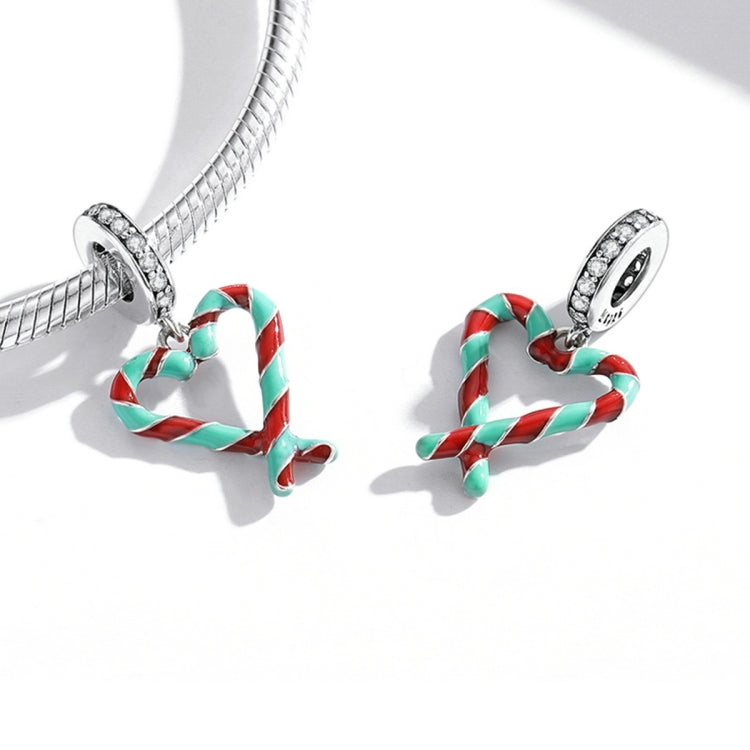 Accessori per collana braccialetto fai-da-te con ciondolo a forma di cuore in argento sterling S925, Heart Candy Cane