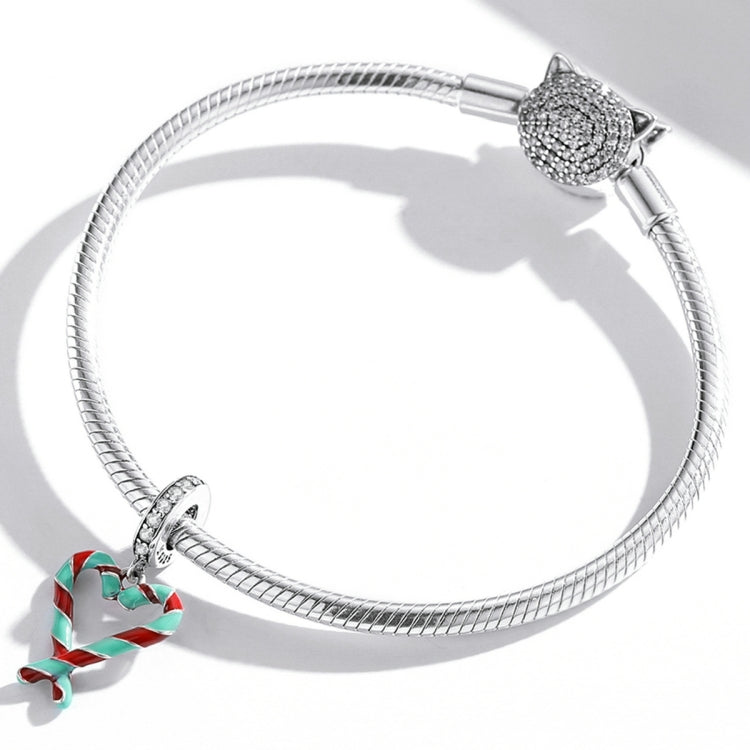 Accessori per collana braccialetto fai-da-te con ciondolo a forma di cuore in argento sterling S925, Heart Candy Cane