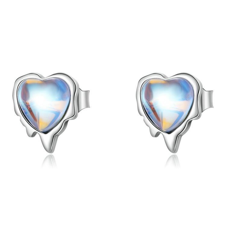 Orecchini da donna in pietra di luna a forma di cuore in argento sterling S925, Heart Shaped Moonstone