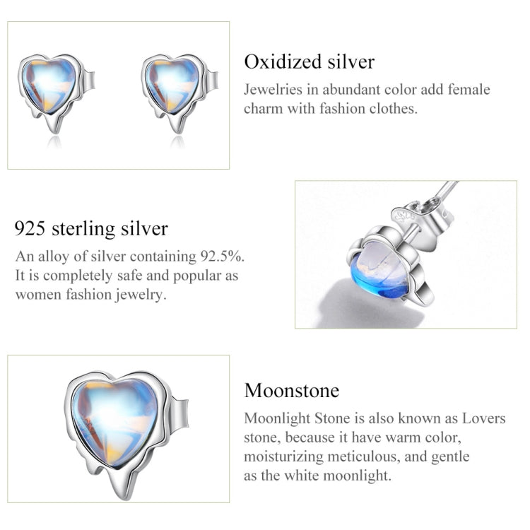 Orecchini da donna in pietra di luna a forma di cuore in argento sterling S925, Heart Shaped Moonstone