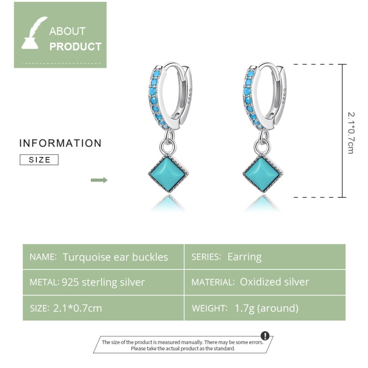 Orecchini da donna in argento sterling S925 con rombo turchese, Rhombus Turquoise