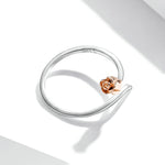 Anello aperto da donna in argento sterling S925 con rosa, Rose