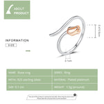 Anello aperto da donna in argento sterling S925 con rosa, Rose