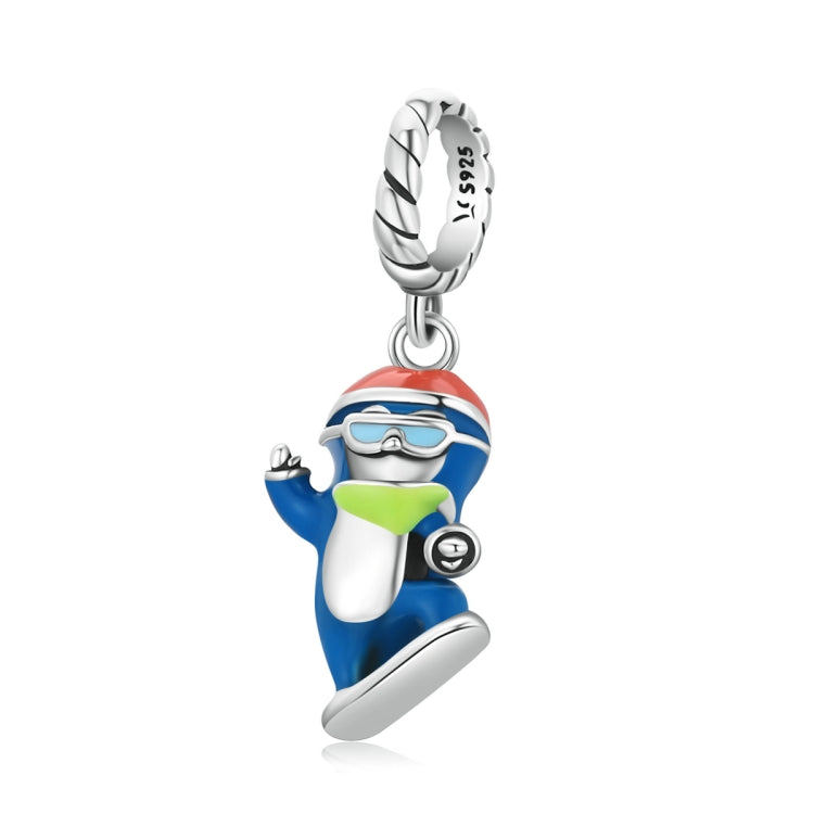 Accessori per collana braccialetto fai-da-te con ciondolo pinguino da sci in argento sterling S925, Ski Penguin