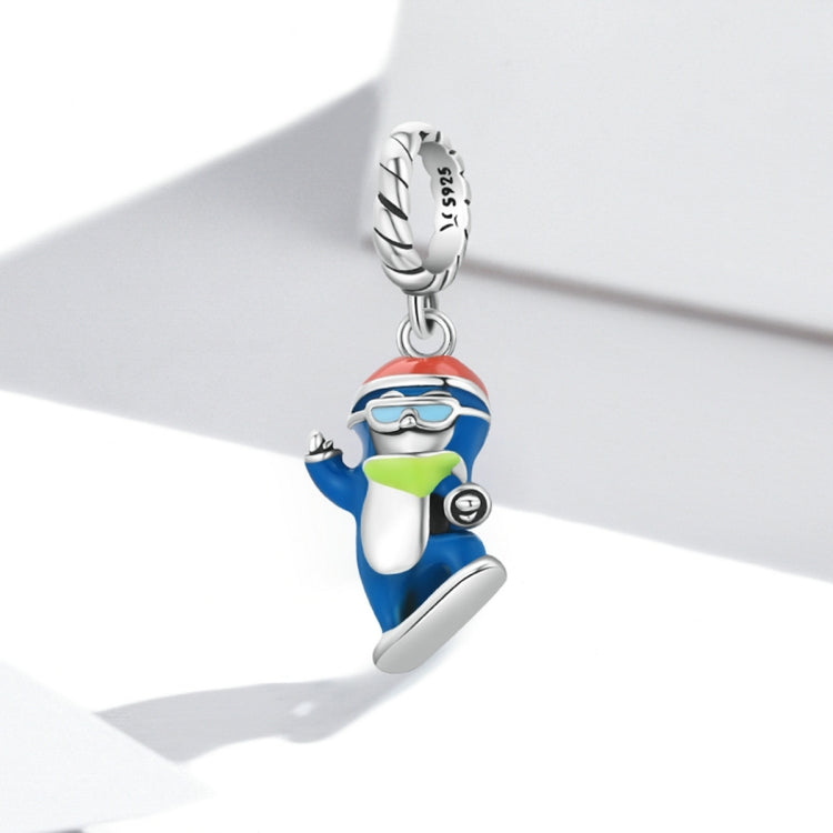 Accessori per collana braccialetto fai-da-te con ciondolo pinguino da sci in argento sterling S925, Ski Penguin