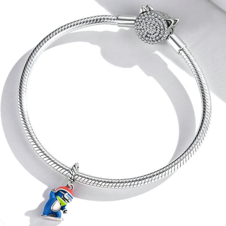 Accessori per collana braccialetto fai-da-te con ciondolo pinguino da sci in argento sterling S925, Ski Penguin