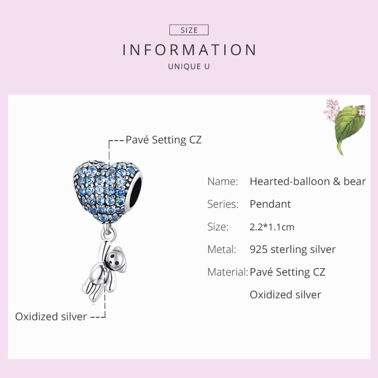 Accessori per collana braccialetto fai-da-te con ciondolo a forma di orsetto a forma di cuore in argento sterling S925, Heart Balloon Bear