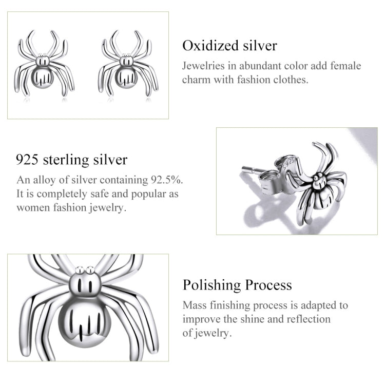 Orecchini da donna con orecchini a bottone a forma di ragno a otto zampe in argento sterling S925, Eight-legged Spider