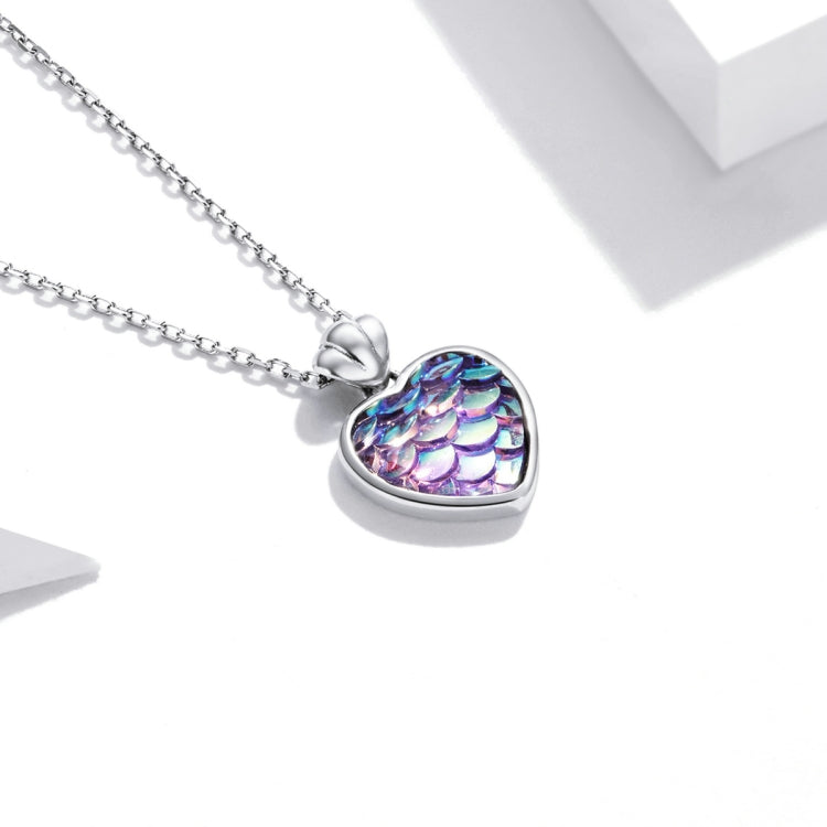 Gioielli con collana da donna a cuore in scaglia di pesce in argento sterling S925, Fish Scale Heart