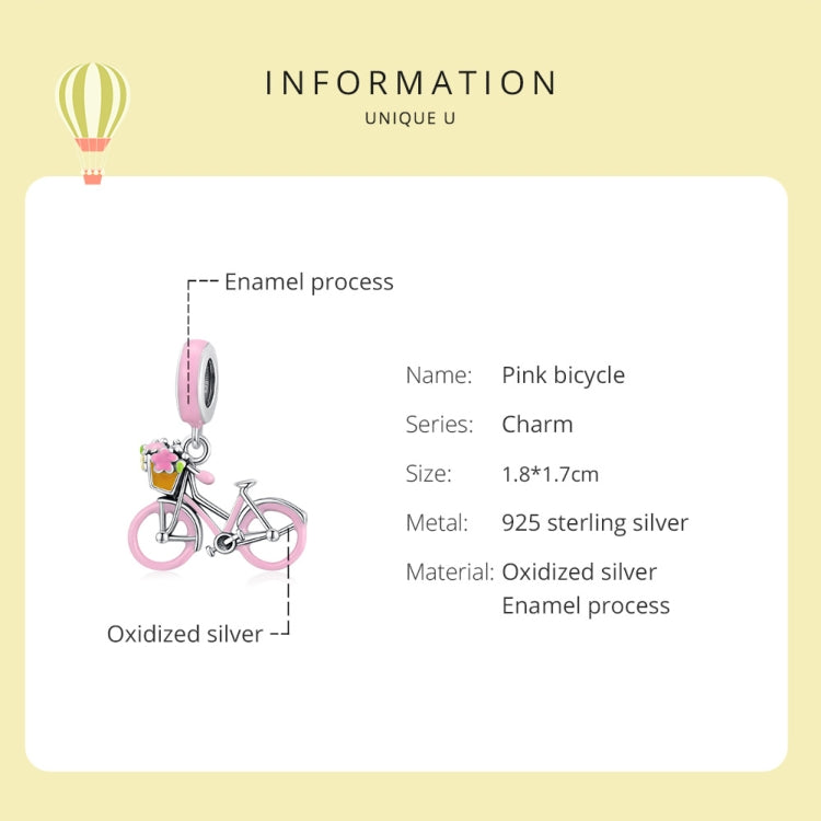 Accessori per collana braccialetto fai da te con ciondolo bicicletta rosa in argento sterling S925, Pink Bicycle