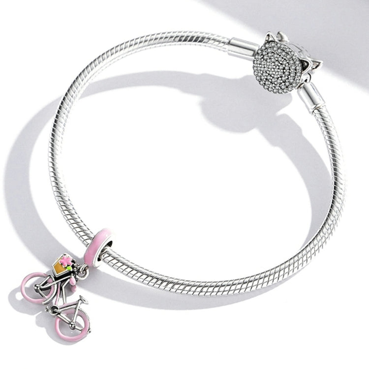 Accessori per collana braccialetto fai da te con ciondolo bicicletta rosa in argento sterling S925, Pink Bicycle