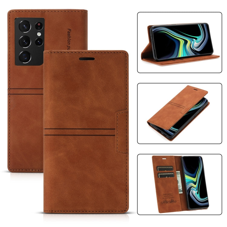 Custodia in pelle PU a vibrazione orizzontale da lavoro con ventosa magnetica da sogno con supporto, slot per schede e portafoglio, For Samsung Galaxy S21 FE 5G, For Samsung Galaxy S21 Ultra 5G