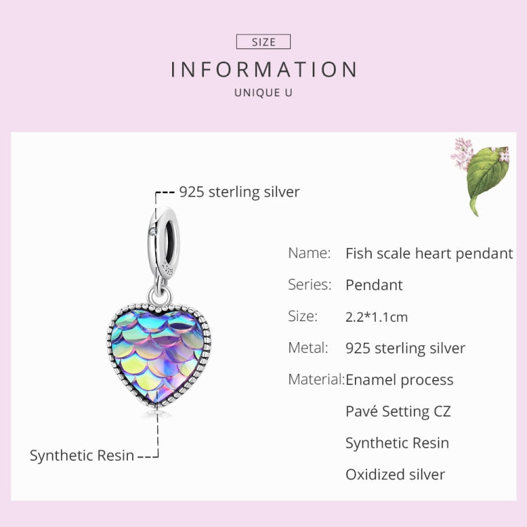 Accessori per collana braccialetto fai-da-te con ciondolo a forma di cuore in scala di pesce in argento sterling S925