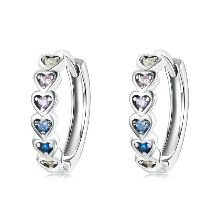 Orecchini da donna con fibbia per orecchio a forma di cuore arcobaleno in argento sterling S925, Rainbow Heart