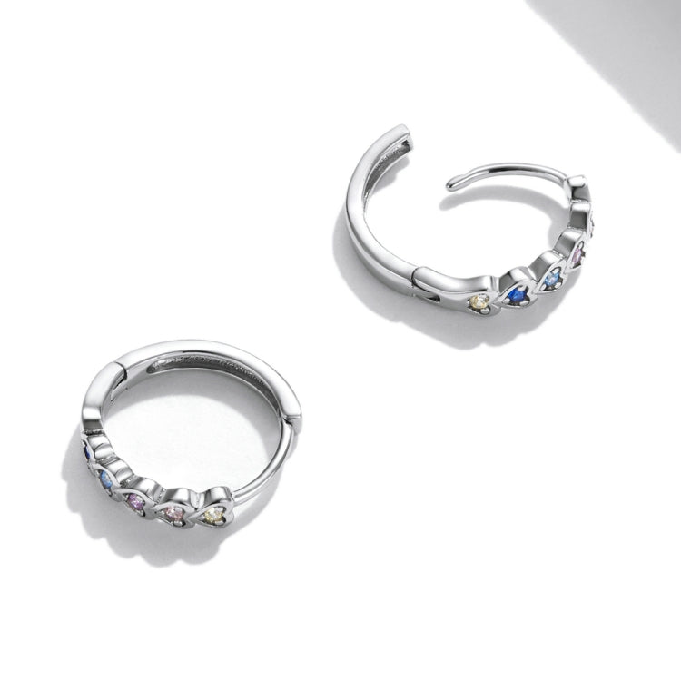 Orecchini da donna con fibbia per orecchio a forma di cuore arcobaleno in argento sterling S925, Rainbow Heart