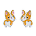 Orecchini da donna con orecchini a bottone Corgi in argento sterling S925, Cute Corgi