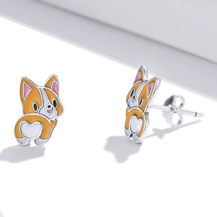 Orecchini da donna con orecchini a bottone Corgi in argento sterling S925, Cute Corgi