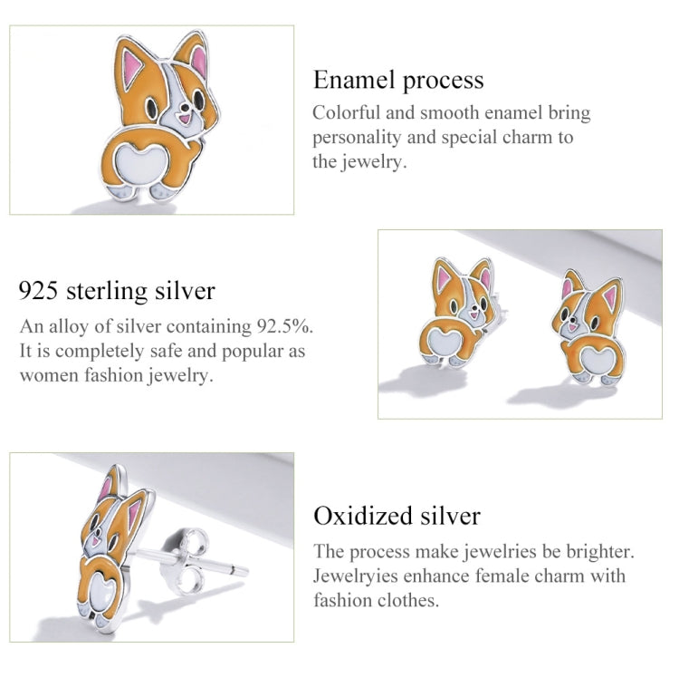 Orecchini da donna con orecchini a bottone Corgi in argento sterling S925, Cute Corgi