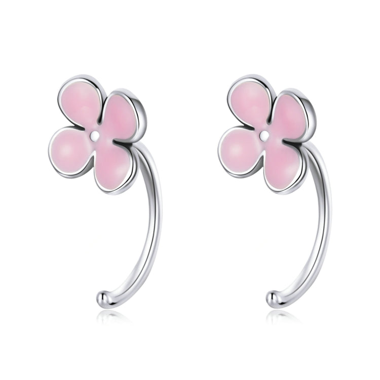 Orecchini da donna con orecchini a bottone con fiori rosa in argento sterling S925, Pink Flowers